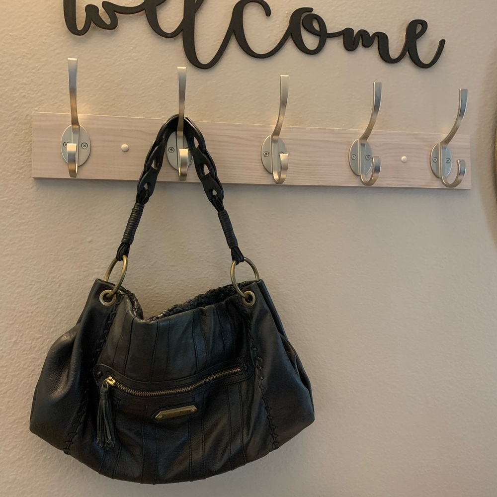 Isabella Fiore Black Leather Hobo Handbag